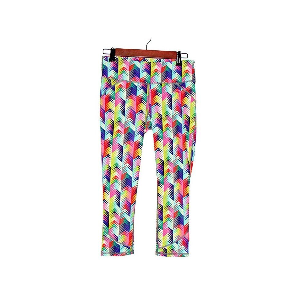 Fabletics Womens Multicolor Lima Capri Rainbow Chevron Print Leggings Size Small